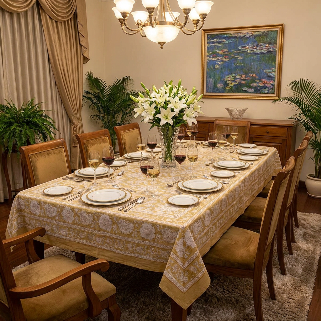 10 Seater Tablecloth 180x270 cms | Amarnath Beige Gud 207851