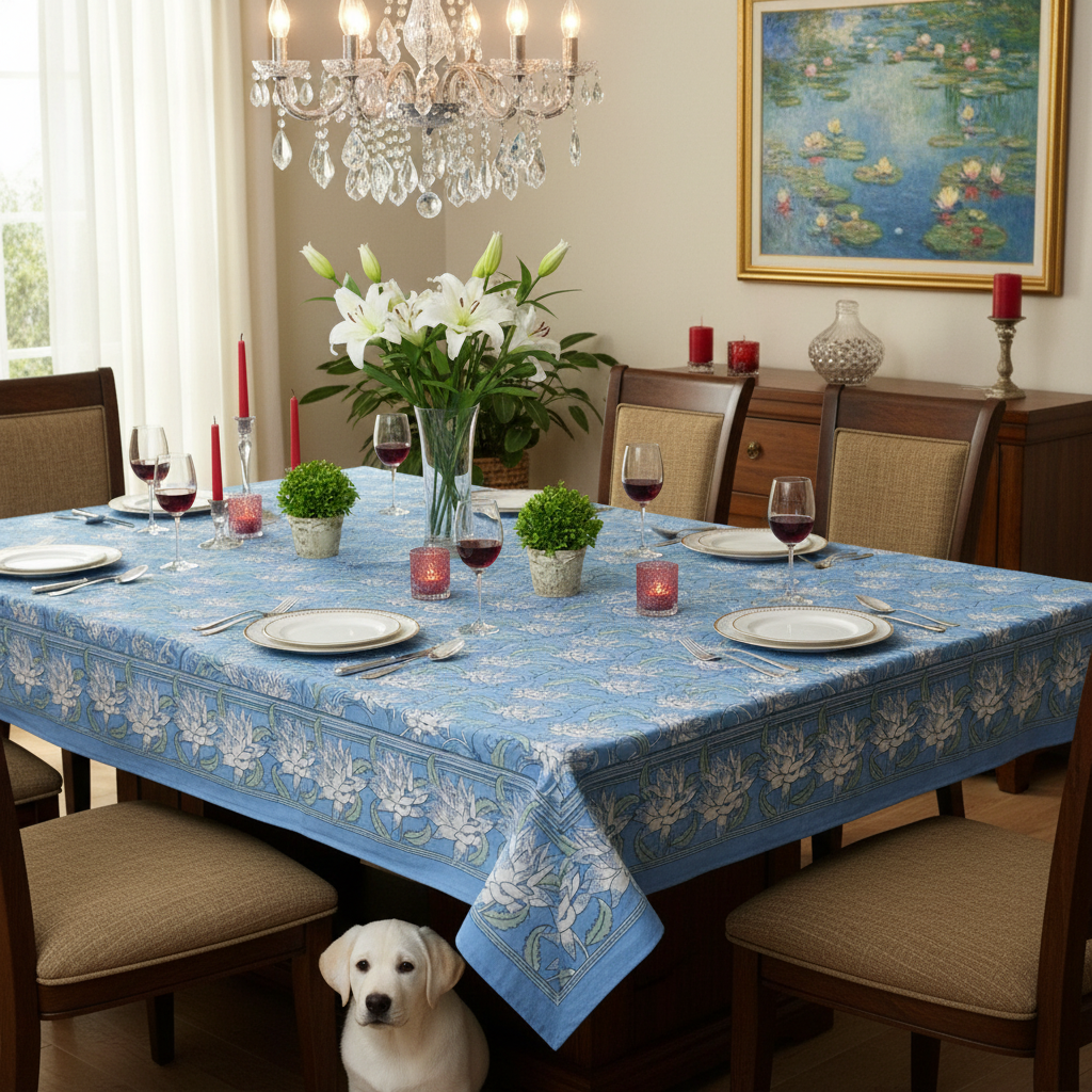 10 Seater Tablecloth 180x270 cms | Japan Lotus Blue Gud 202502