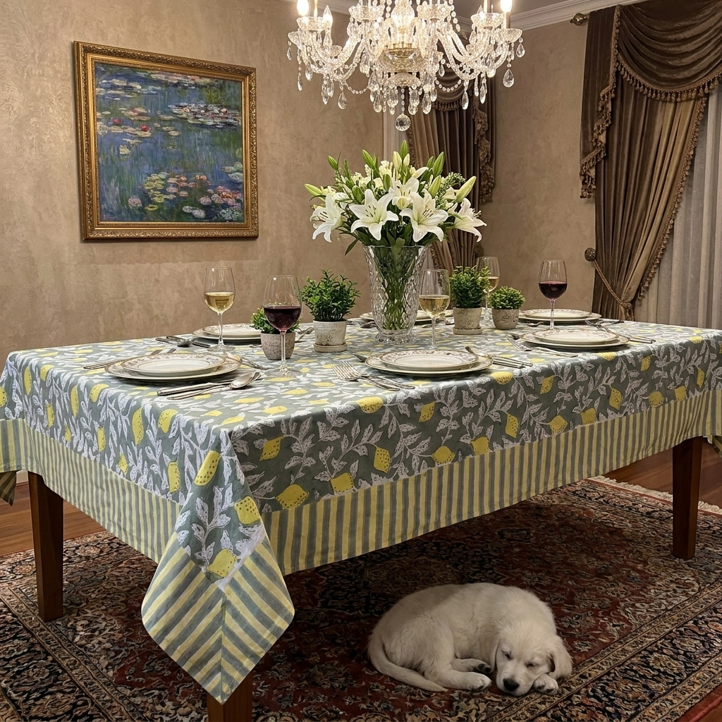 10 Seater Tablecloth 180x270 cms | Lemon Green 202405