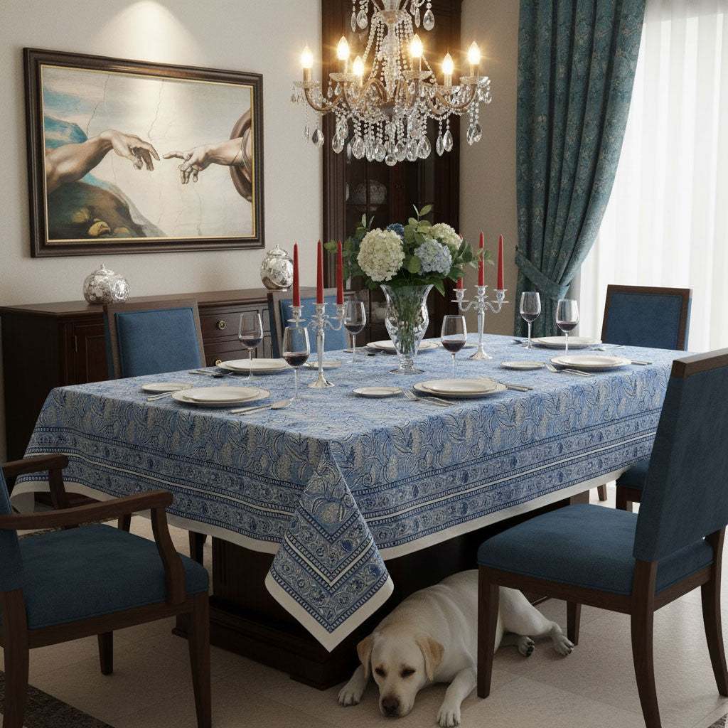 10 Seater Tablecloth 180x270 cms | Meadow Song Blue 202513
