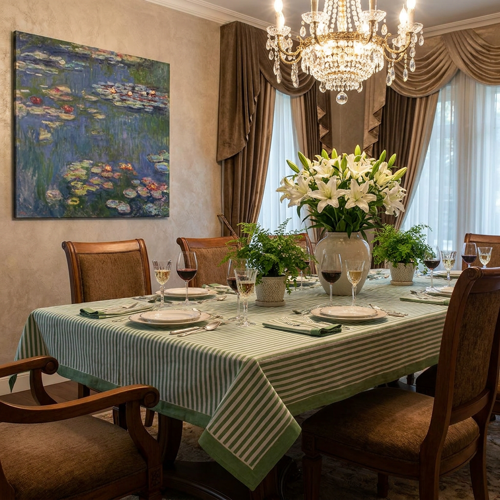 10 Seater Tablecloth 180x270 cms | Stripe Green Olive 202529