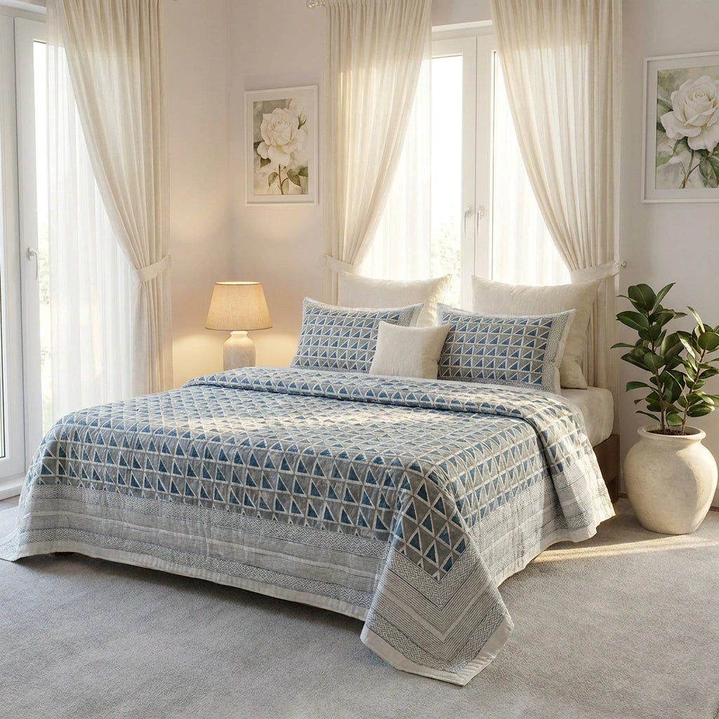 King Size Quilted Bedspread Smoke Blue