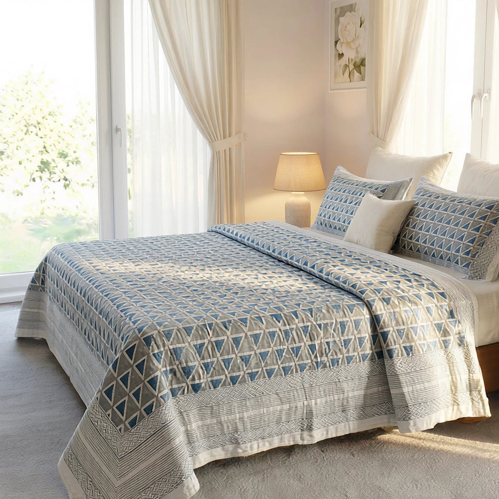 King Size Quilted Bedspread Smoke Blue