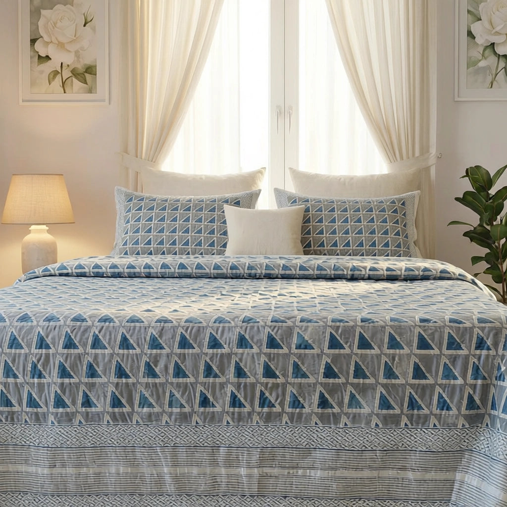 King Size Quilted Bedspread Smoke Blue