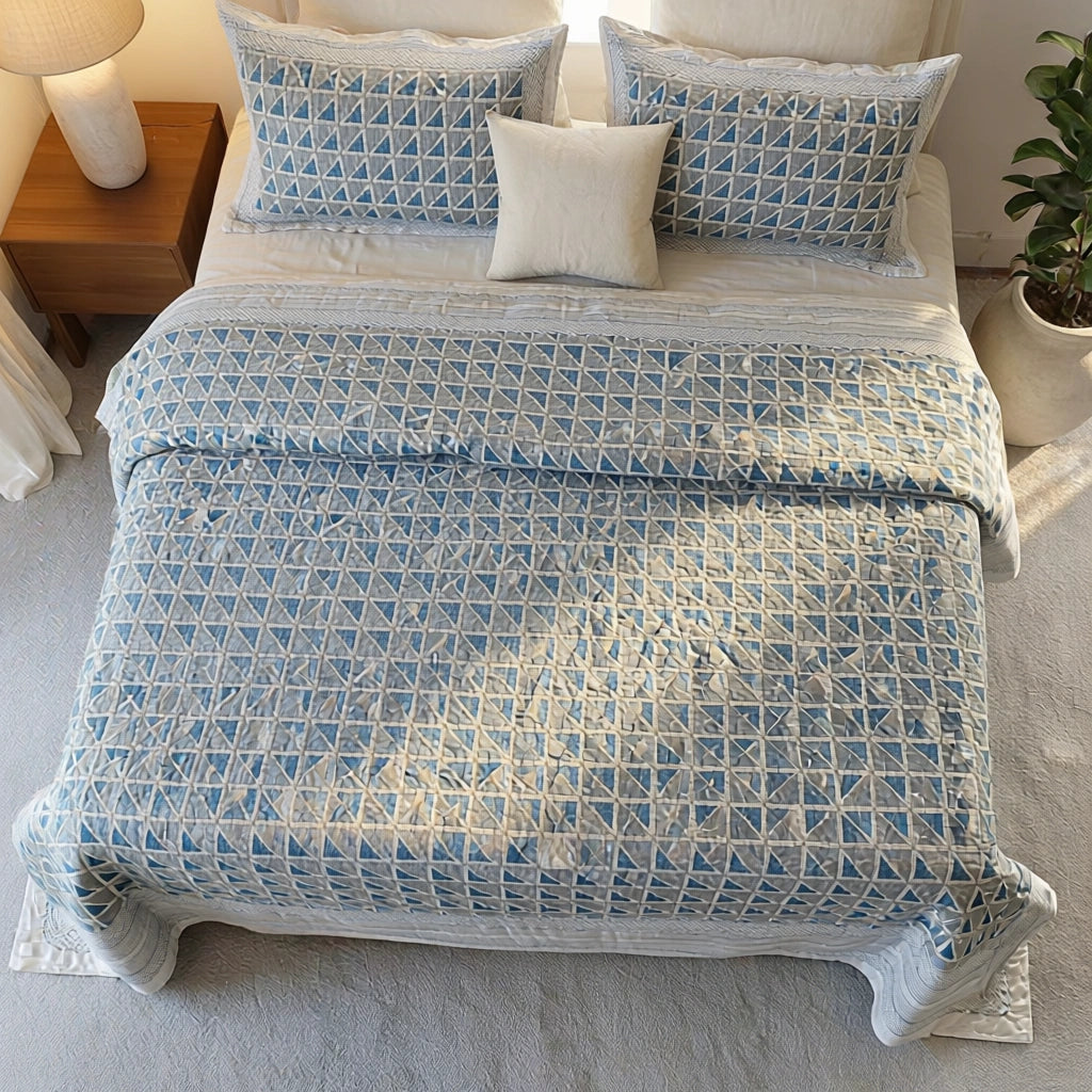 King Size Quilted Bedspread Smoke Blue