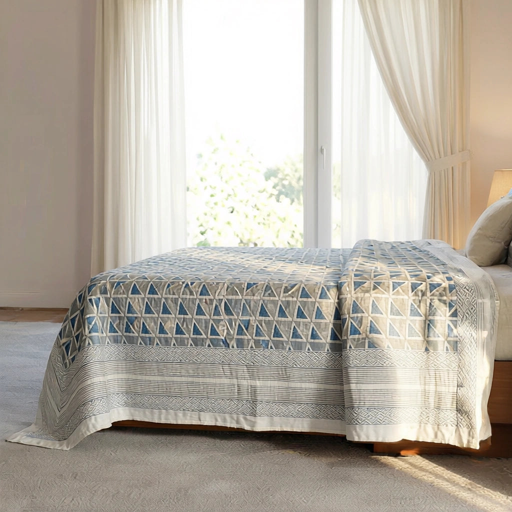 King Size Quilted Bedspread Smoke Blue