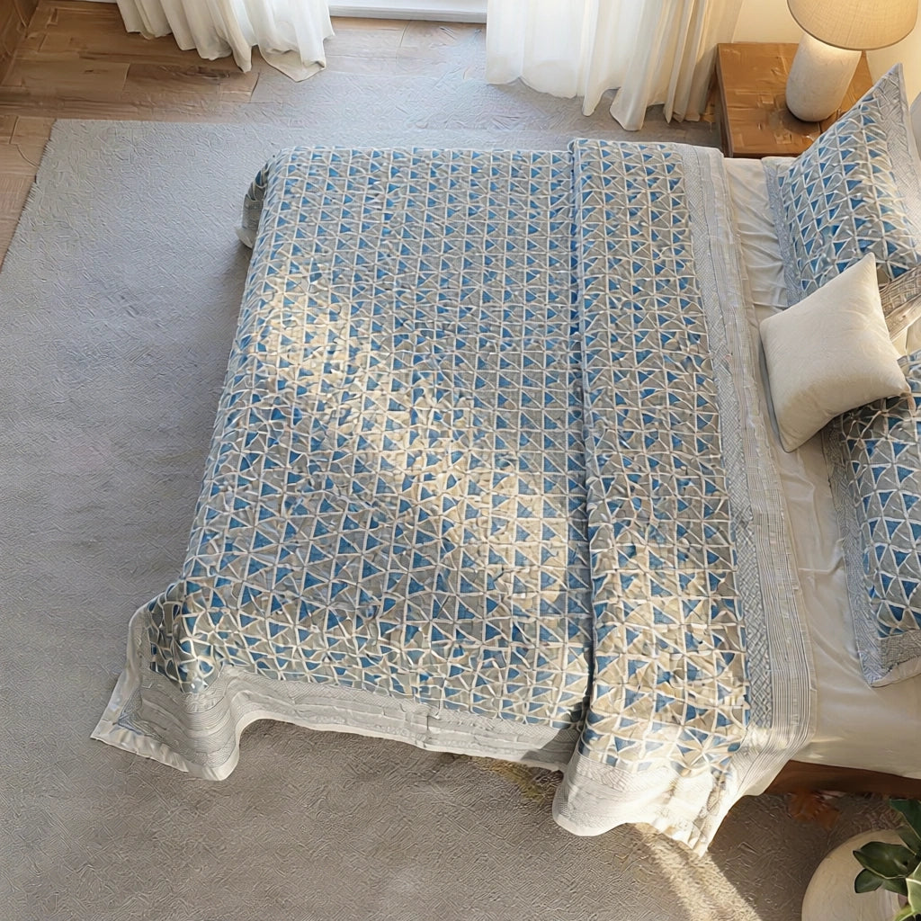 King Size Quilted Bedspread Smoke Blue