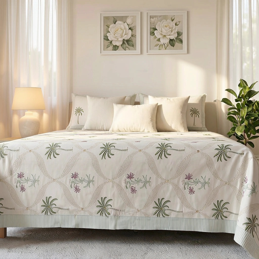 Floral Ethnic Print Bedspread with 2 Pillow Cases | 100869
