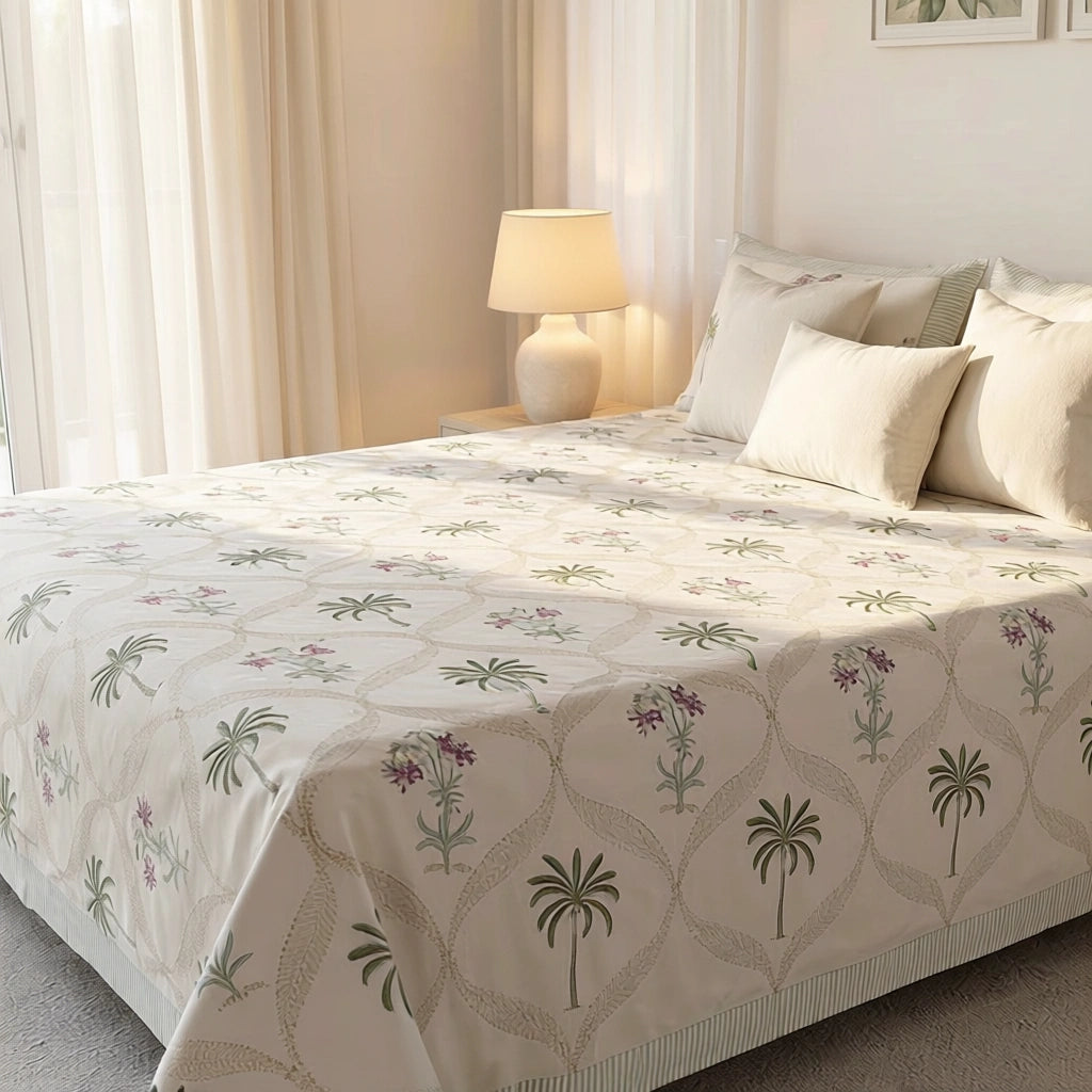 Floral Ethnic Print Bedspread with 2 Pillow Cases | 100869