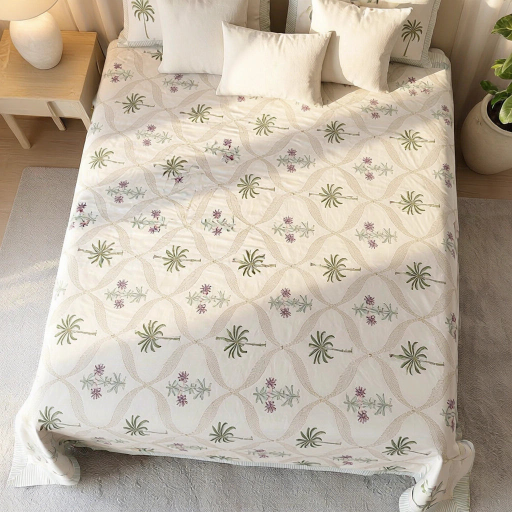 Floral Ethnic Print Bedspread with 2 Pillow Cases | 100869