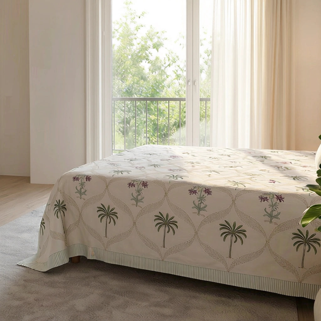Floral Ethnic Print Bedspread with 2 Pillow Cases | 100869