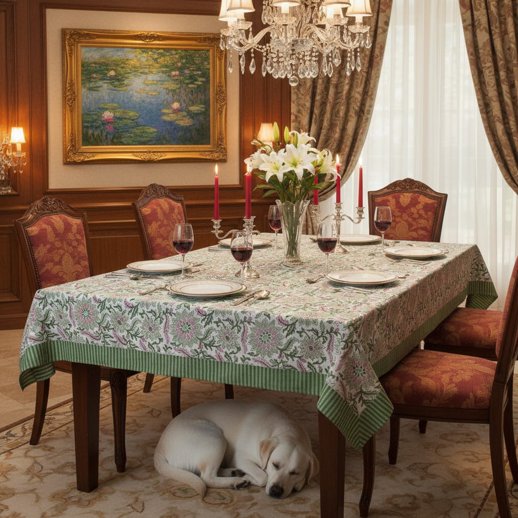 12 Seater Tablecloth ‚Äì 180x340 cms | Madhubala Green 202526