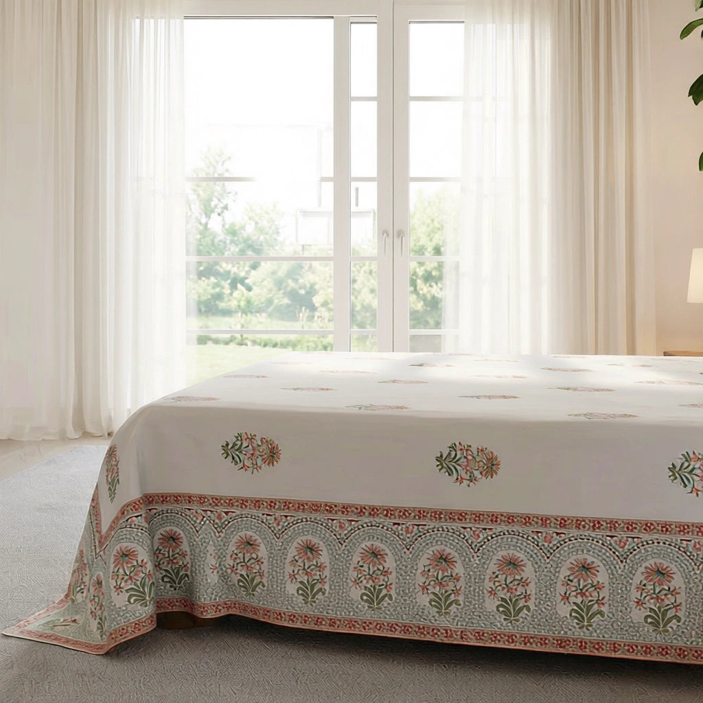 Intricate Handcrafted Patterns Cotton Bedspread with 2 Pillow Cases