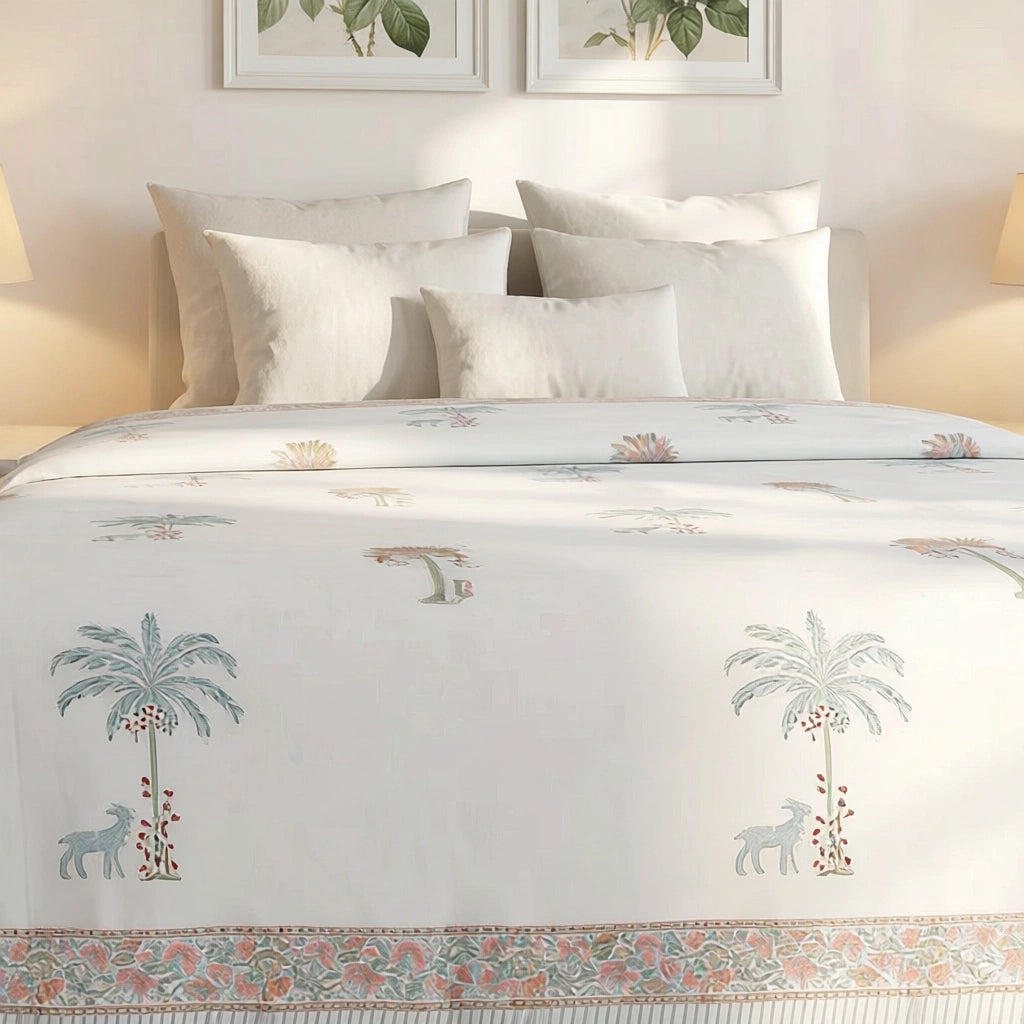 Floral Ethnic Print Bedding Cotton Bedspread with 2 Pillow Cases