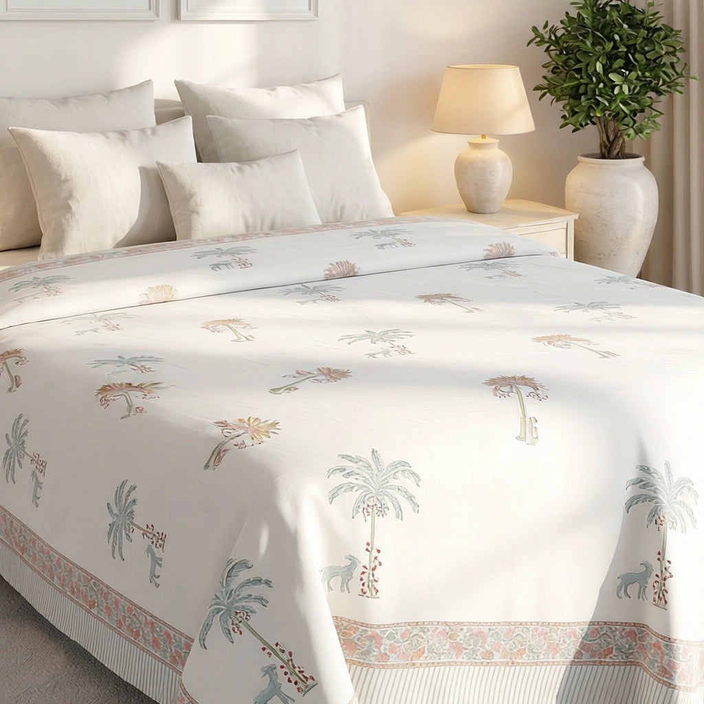 Floral Ethnic Print Bedding Cotton Bedspread with 2 Pillow Cases