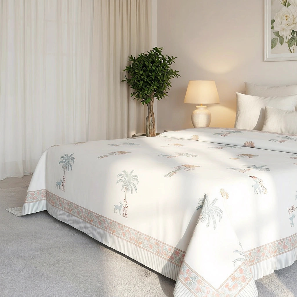 Floral Ethnic Print Bedding Cotton Bedspread with 2 Pillow Cases
