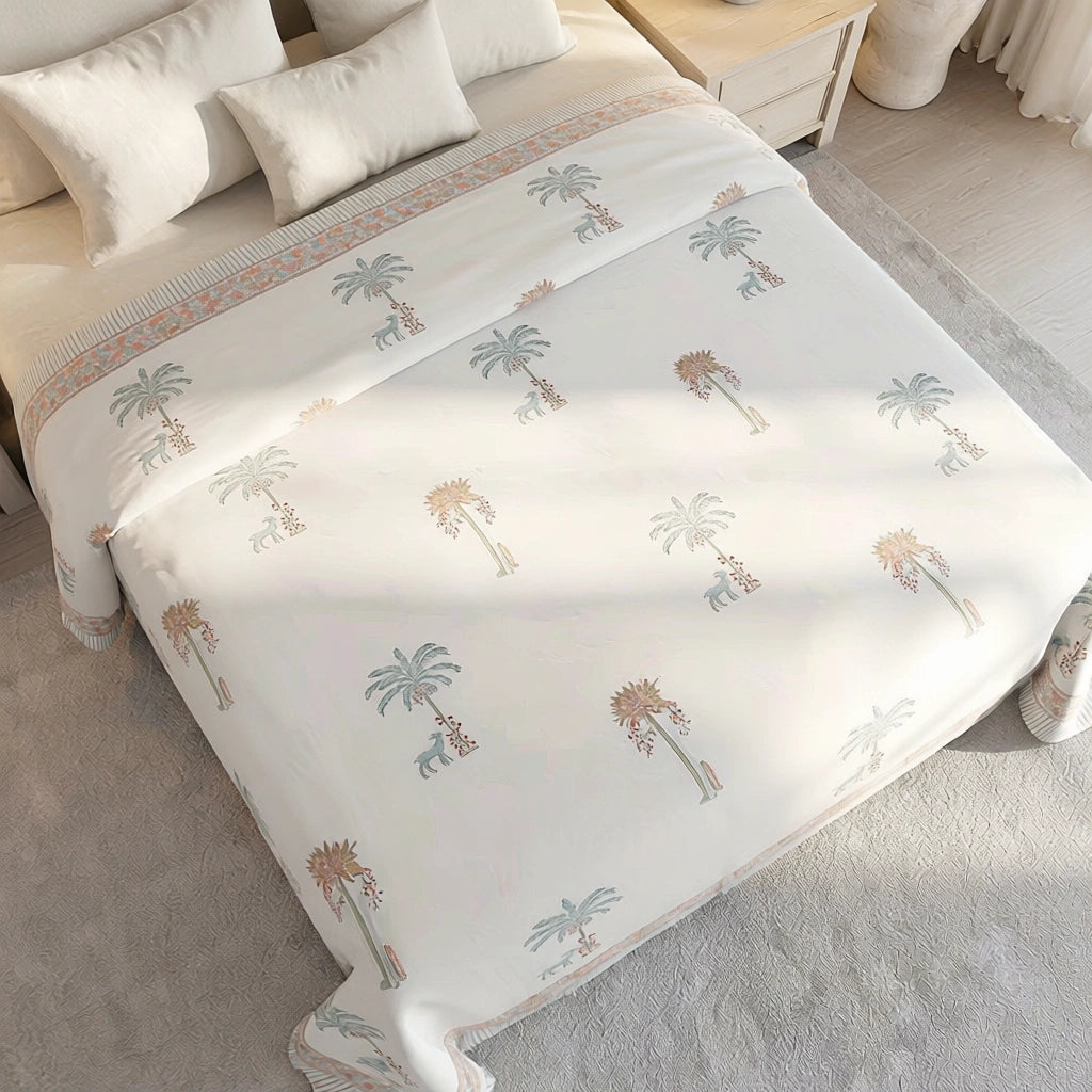 Floral Ethnic Print Bedding Cotton Bedspread with 2 Pillow Cases