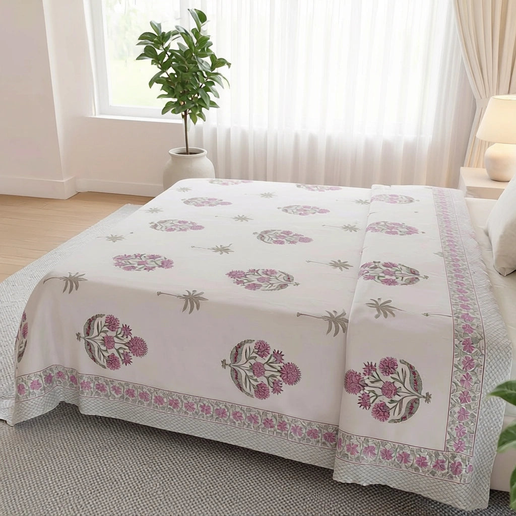 100% Fine Percale Cotton Bedspread with 2 Pillow Cases
