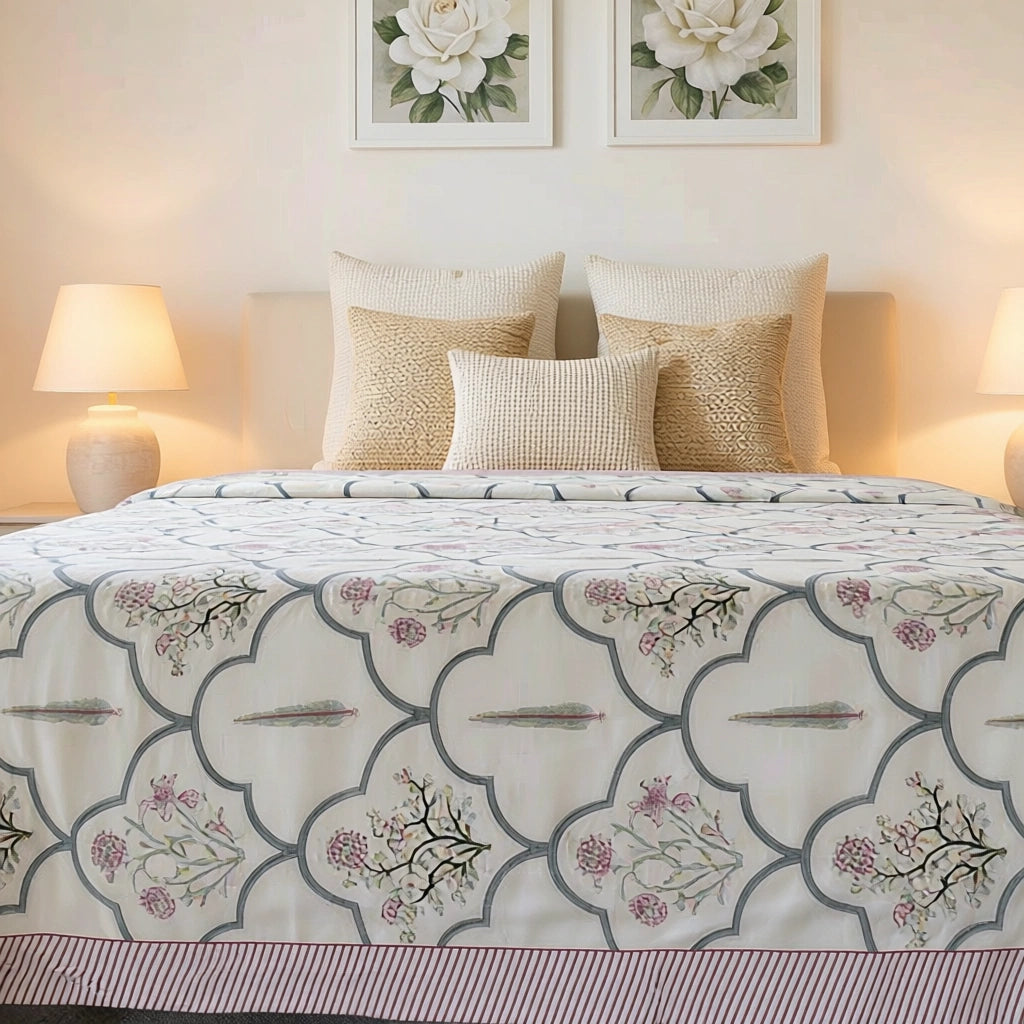 Sustainable Handcrafted Percale Cotton Bedspread with 2 Pillow Cases