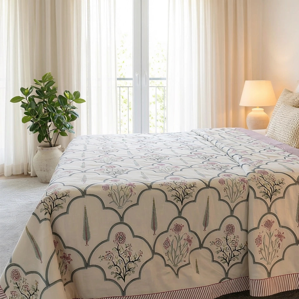 Sustainable Handcrafted Percale Cotton Bedspread with 2 Pillow Cases