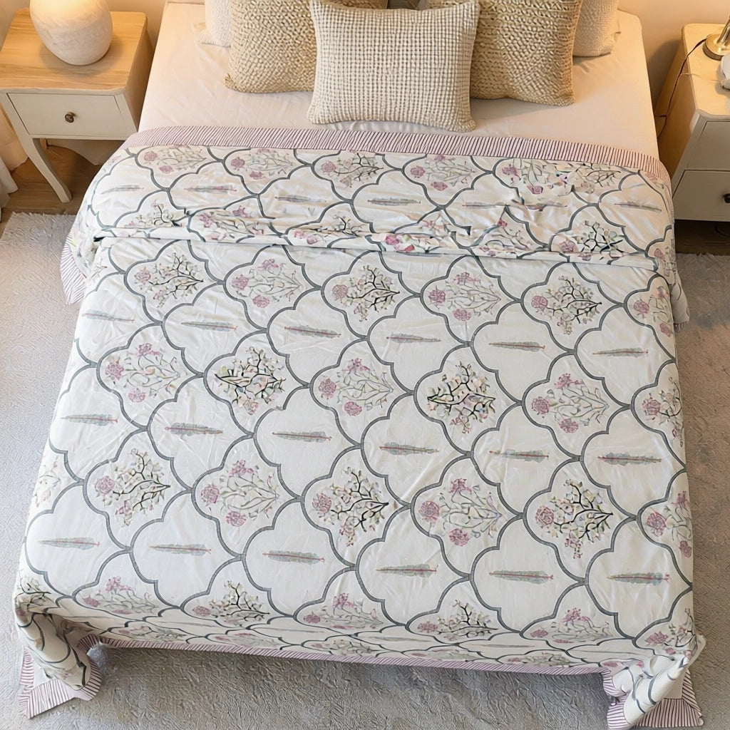 Sustainable Handcrafted Percale Cotton Bedspread with 2 Pillow Cases