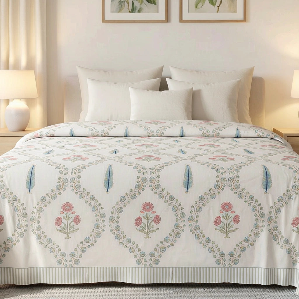JAIPURI RAZAI Artisan Bedding Cotton Bedspread with 2 Pillow Cases