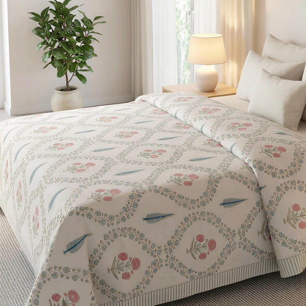 JAIPURI RAZAI Artisan Bedding Cotton Bedspread with 2 Pillow Cases