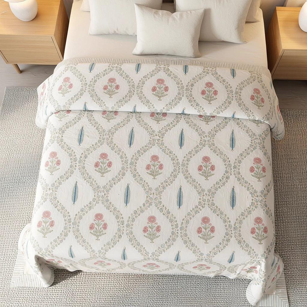 JAIPURI RAZAI Artisan Bedding Cotton Bedspread with 2 Pillow Cases