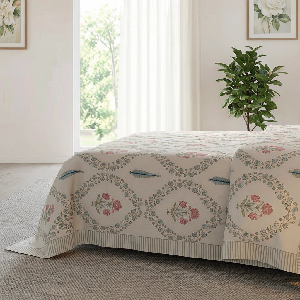 JAIPURI RAZAI Artisan Bedding Cotton Bedspread with 2 Pillow Cases