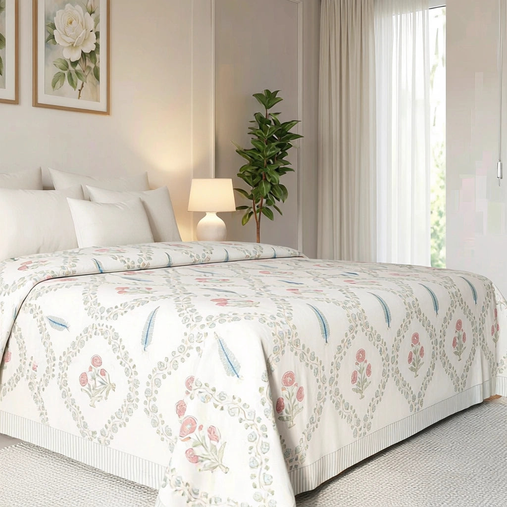 JAIPURI RAZAI Artisan Bedding Cotton Bedspread with 2 Pillow Cases