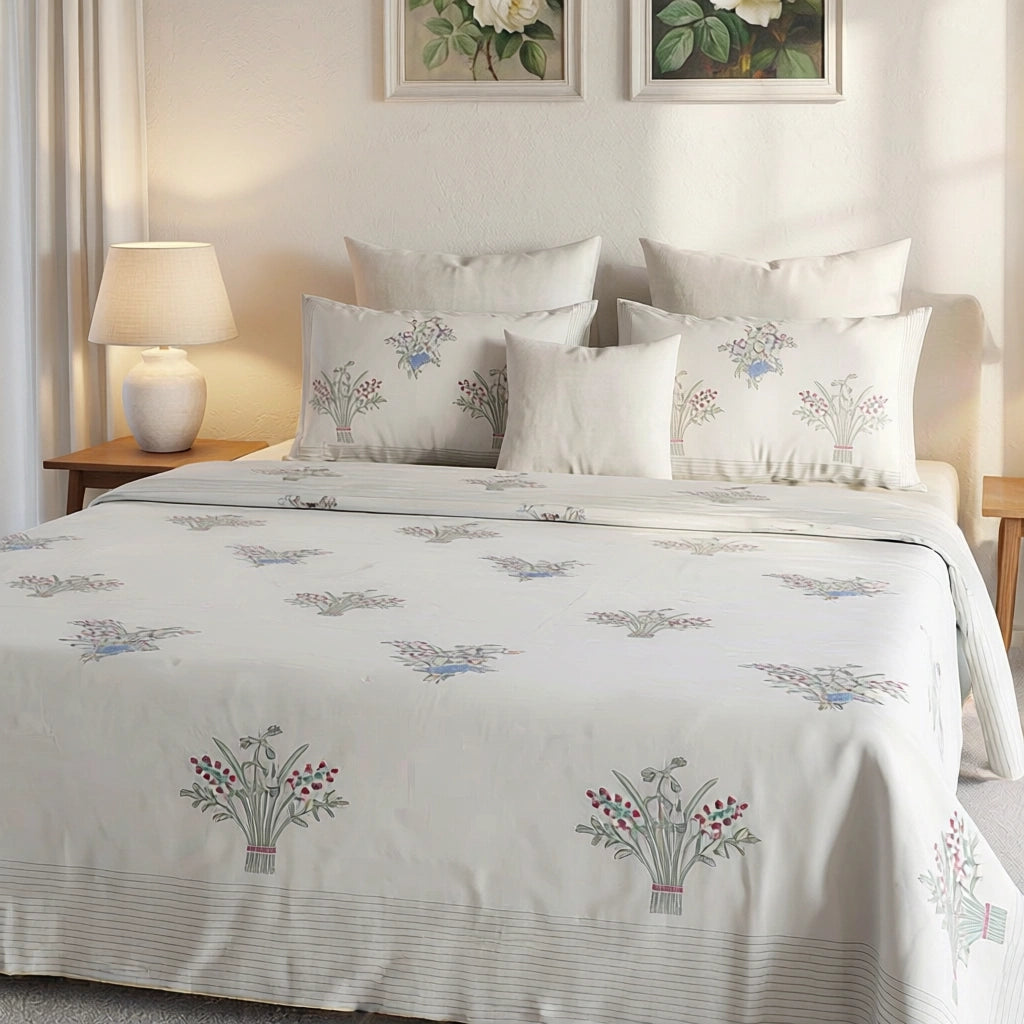Traditional Indian Block Print Cotton Bedsheet with 2 Pillow Cases