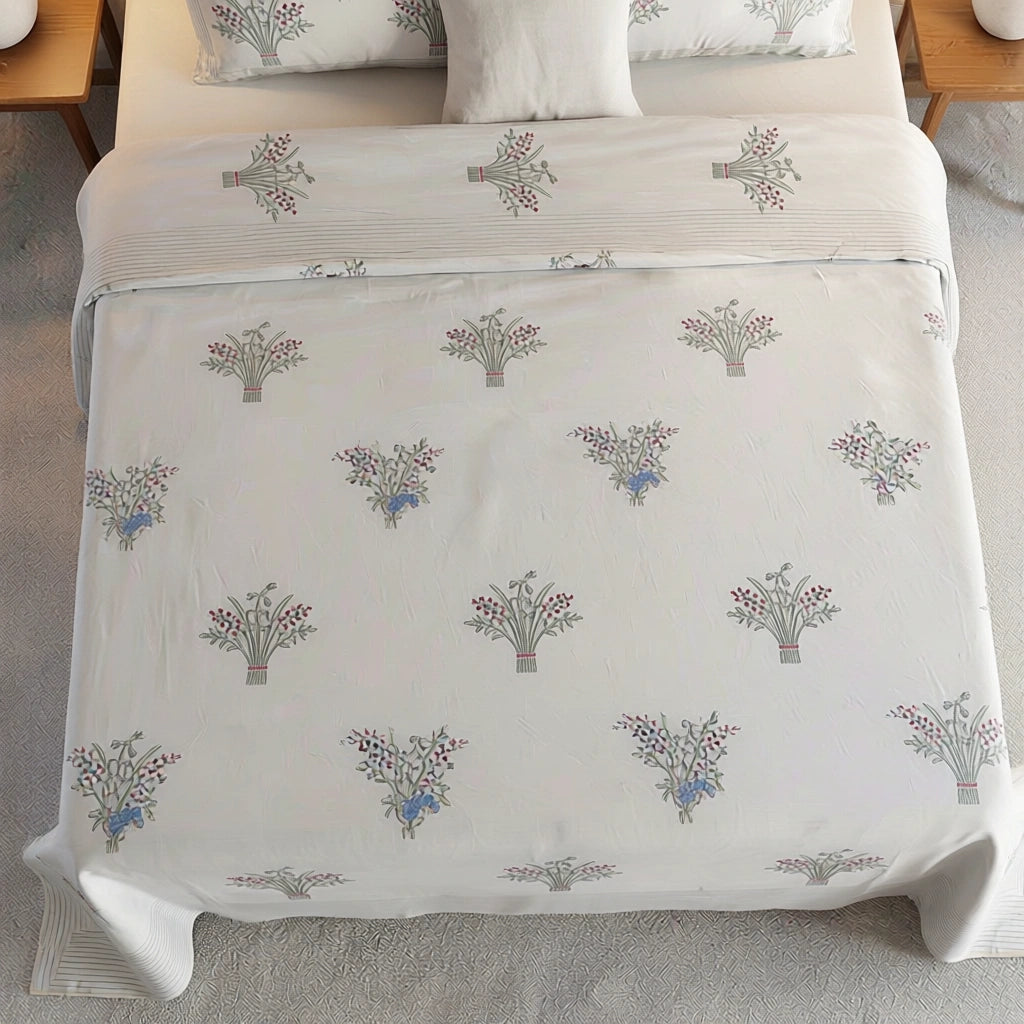 Traditional Indian Block Print Cotton Bedsheet with 2 Pillow Cases