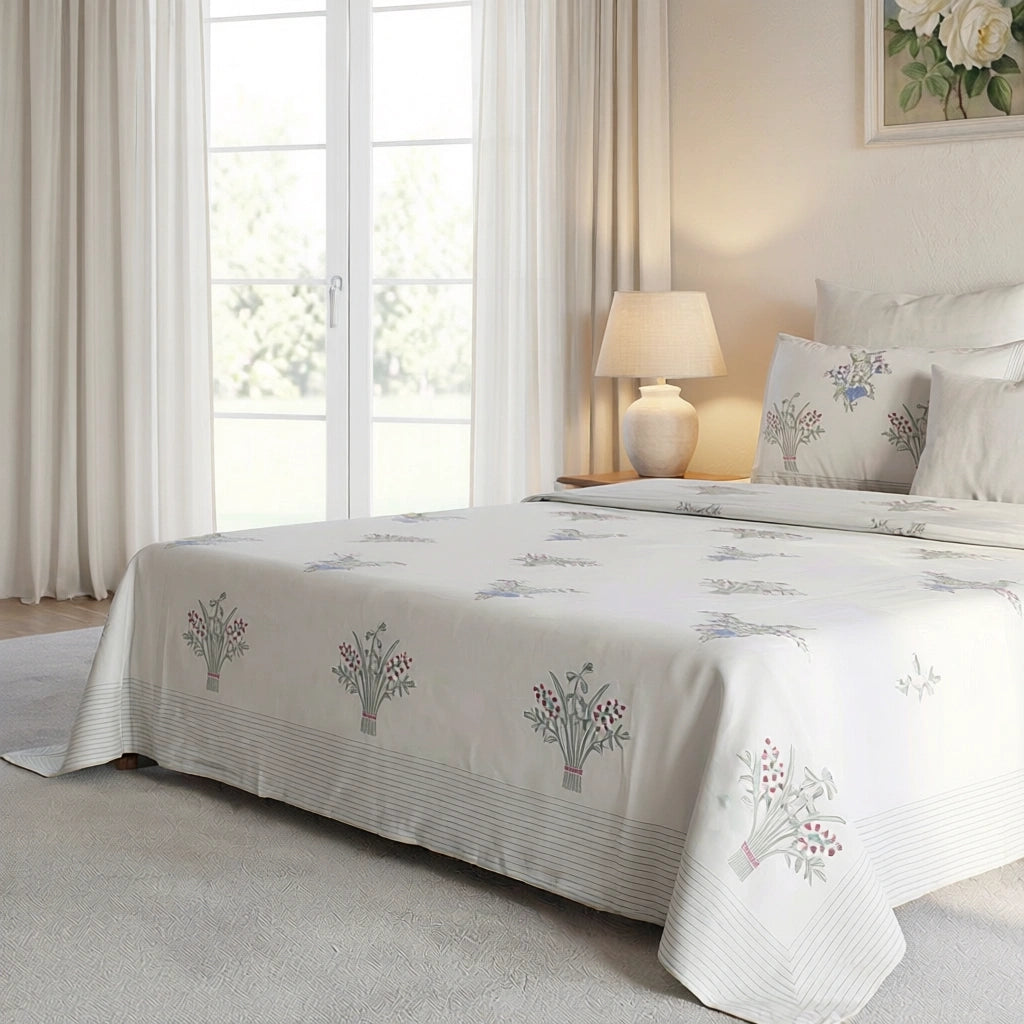 Traditional Indian Block Print Cotton Bedsheet with 2 Pillow Cases