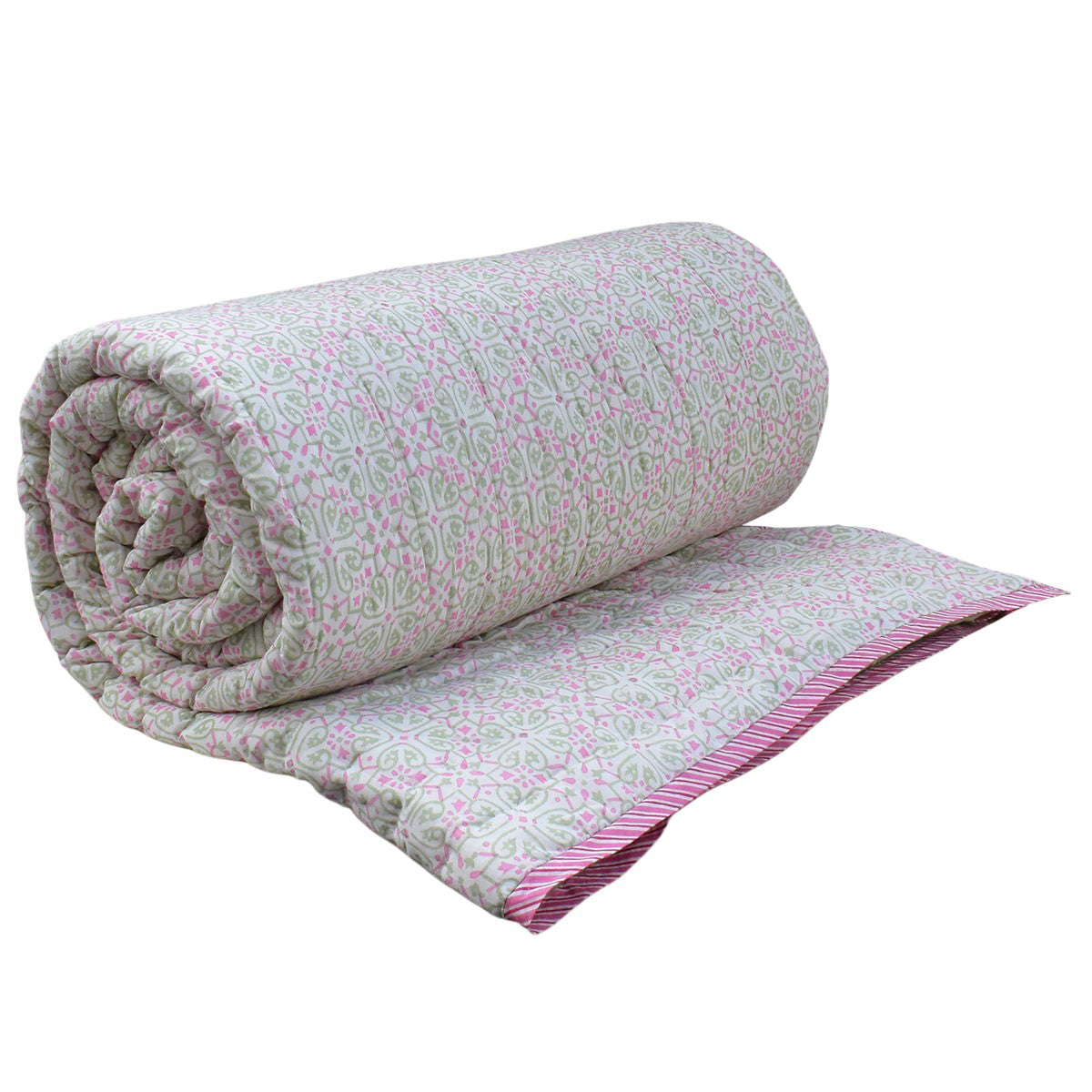 Hand Block Printed Cotton Queen Size Quilt | 202305