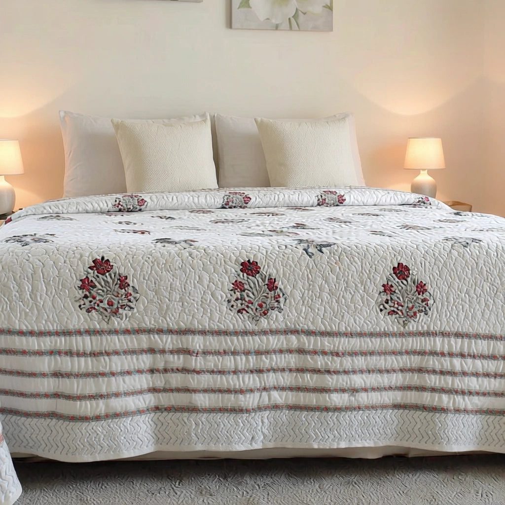 Queen Size Quilted Bedspread Beige