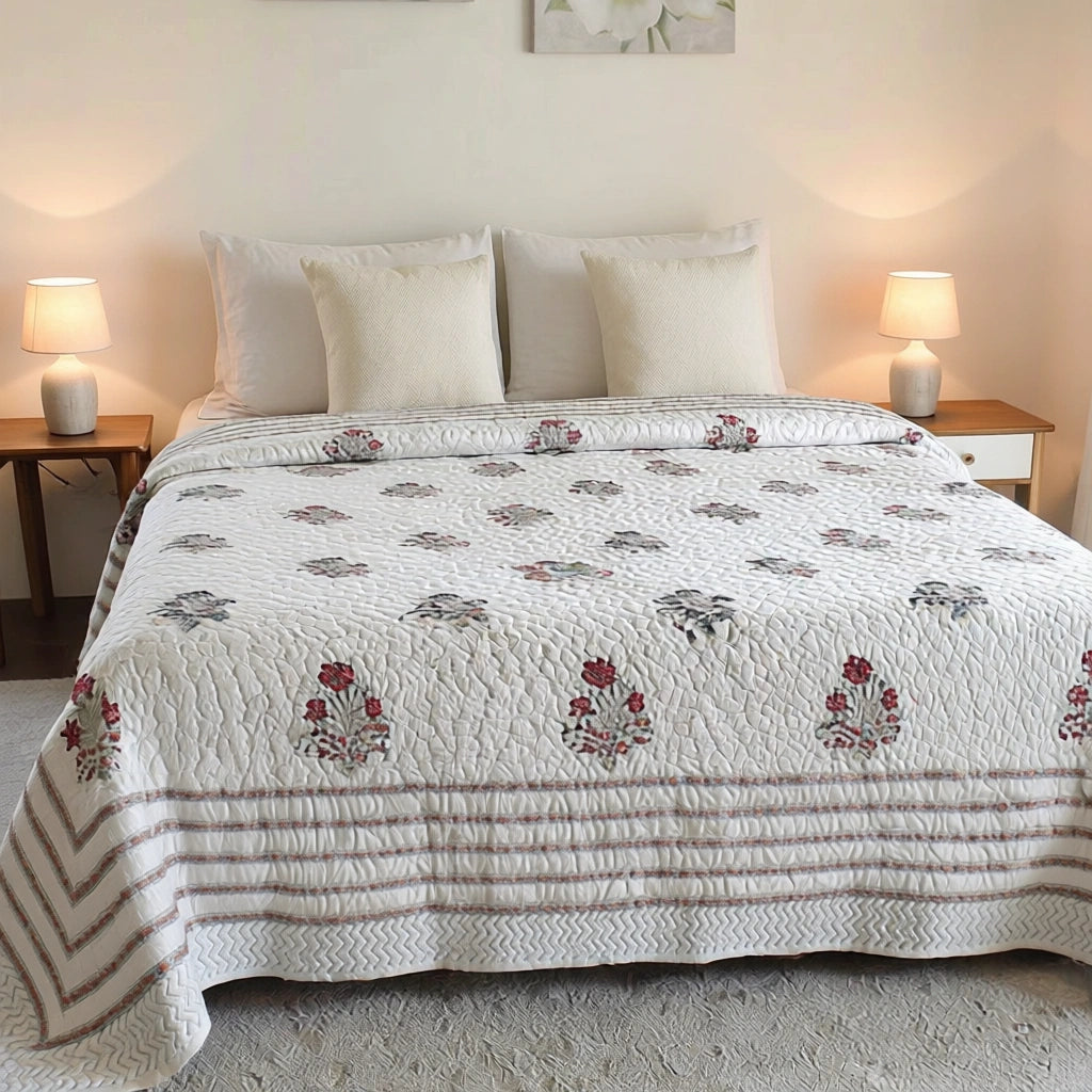 Queen Size Quilted Bedspread Beige