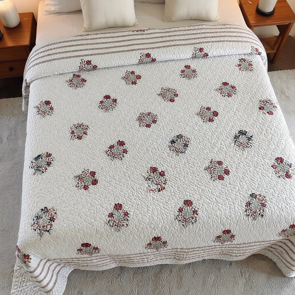 Queen Size Quilted Bedspread Beige