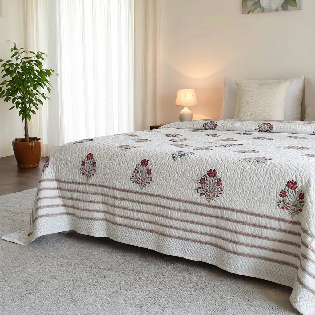 Queen Size Quilted Bedspread Beige