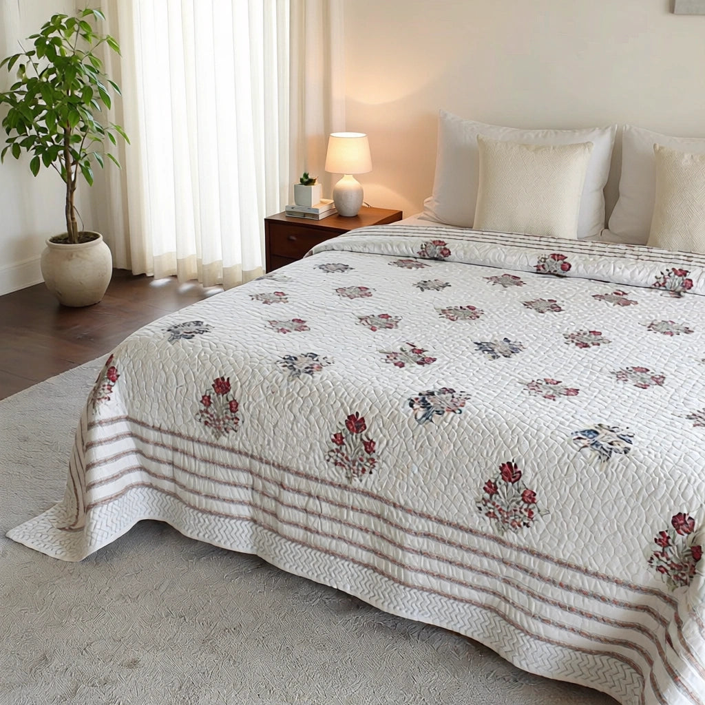 Queen Size Quilted Bedspread Beige