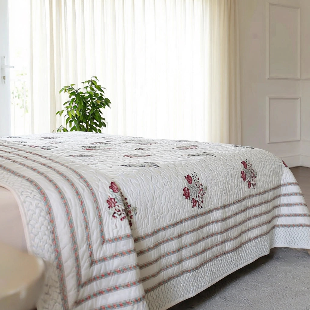 Queen Size Quilted Bedspread Beige