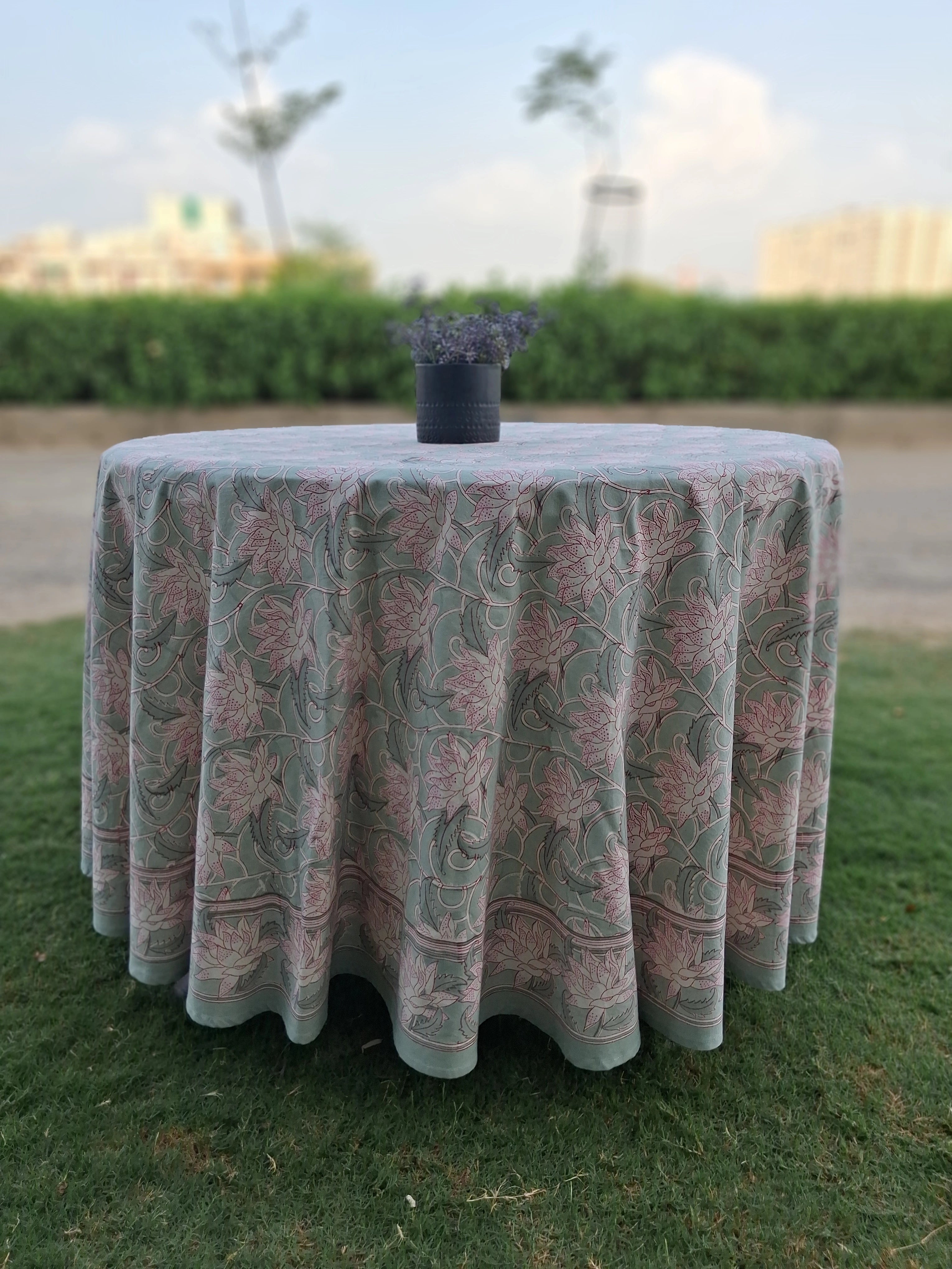 Festival Round Table Cover Japan Lotus Green