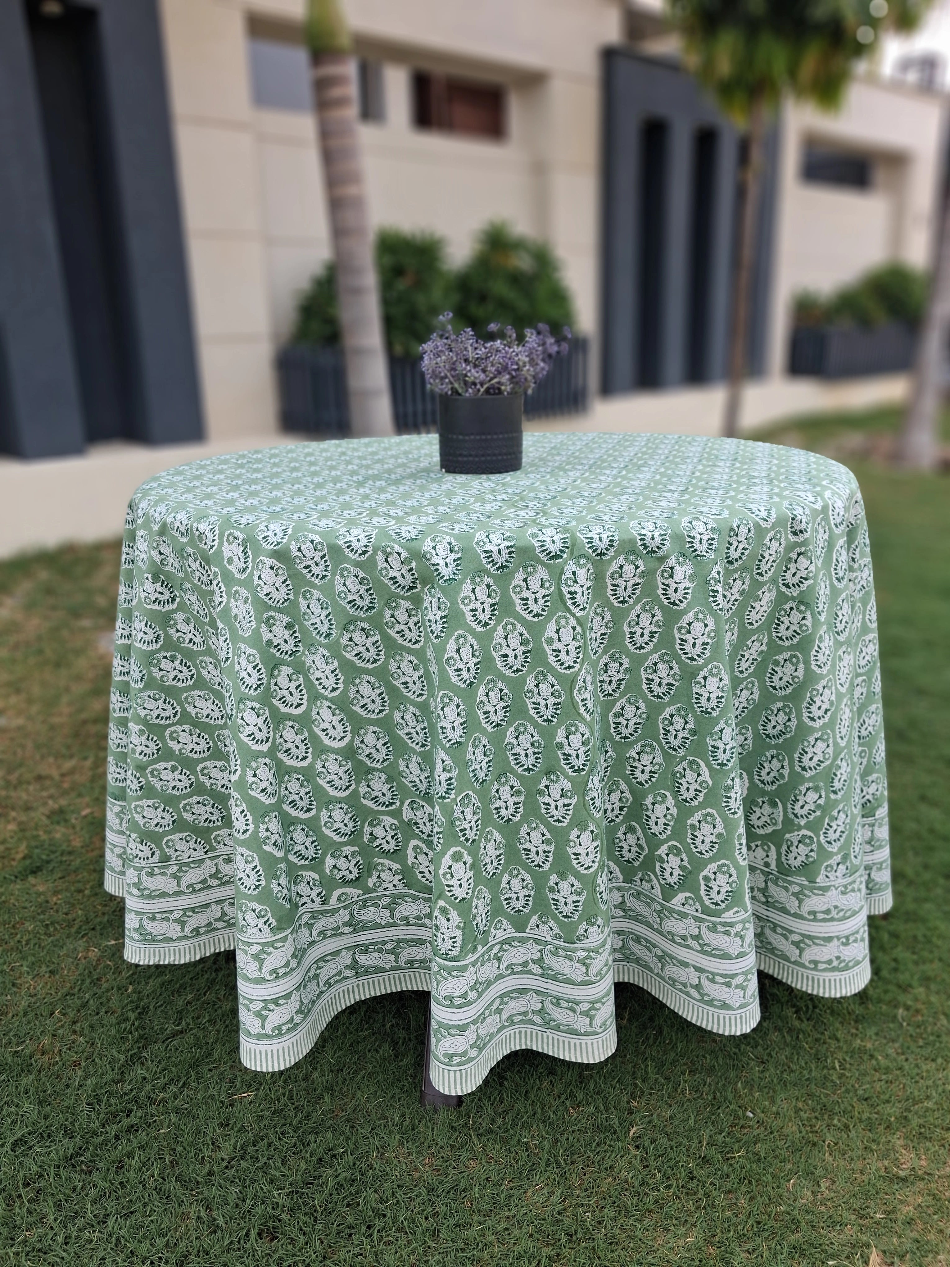 Natural Dye Round Tablecloth | Boota Celadon Green Gud 100673