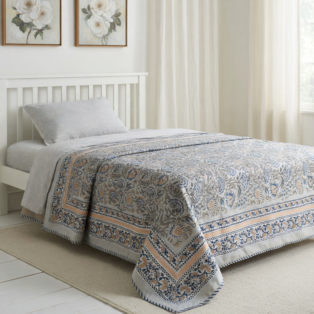 Hand Block Printed Cotton Twin Size Dohar | 260513