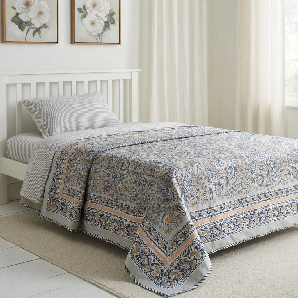 Hand Block Printed Cotton Twin Size Dohar | 260513