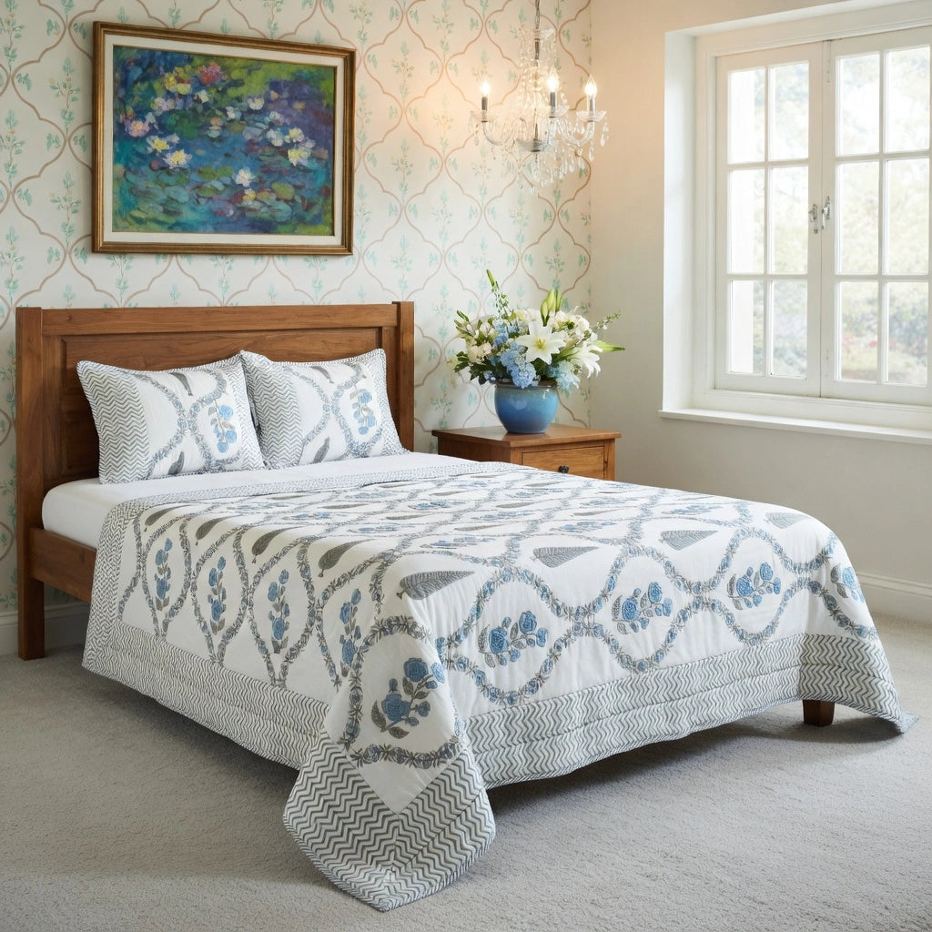 Single Size Hand Block Printed Cotton Quilt