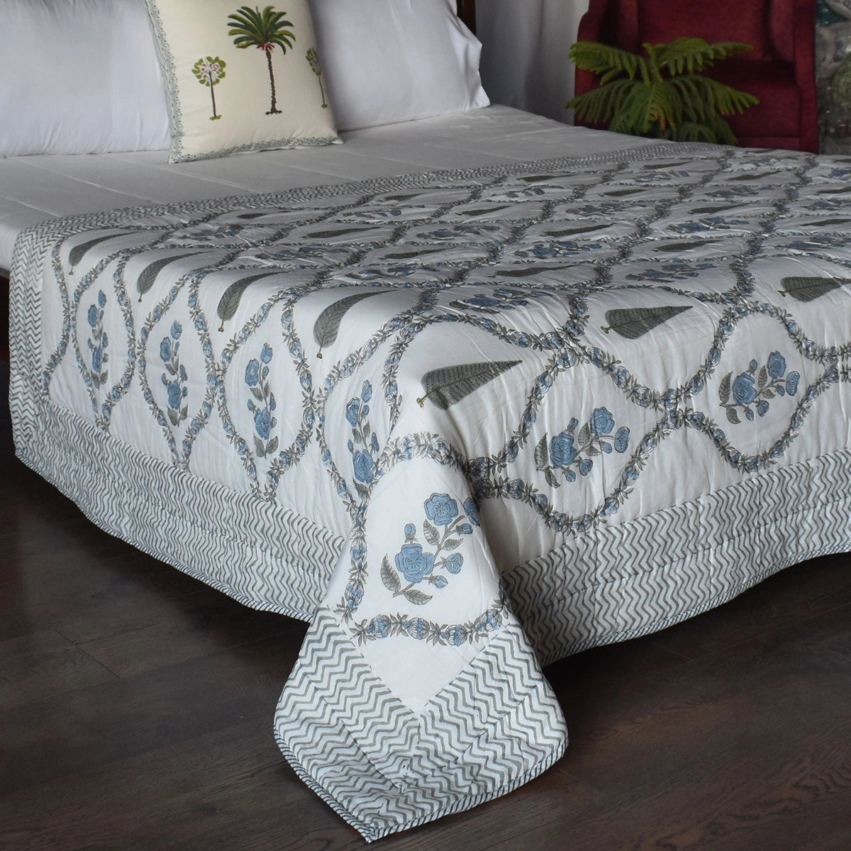 Single Size Hand Block Printed Cotton Quilt