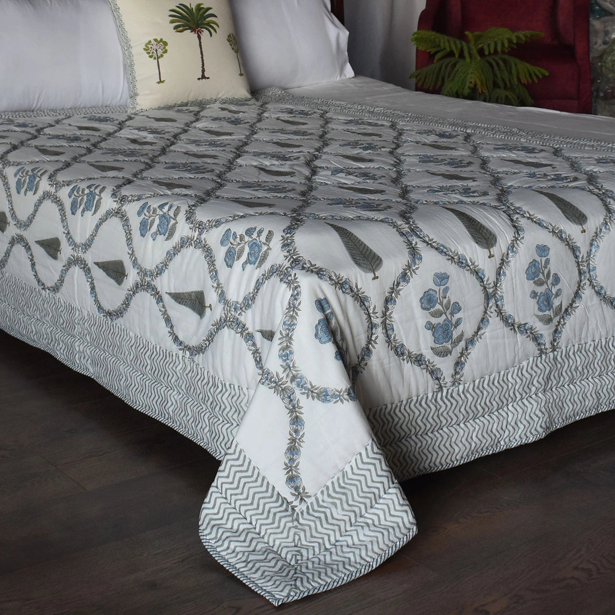 Single Size Hand Block Printed Cotton Quilt