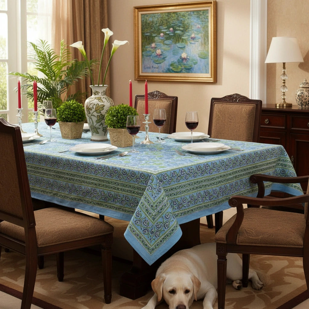 Eco-Friendly Natural Dyed Large Table Cover | Kamal Aqua Open 106099