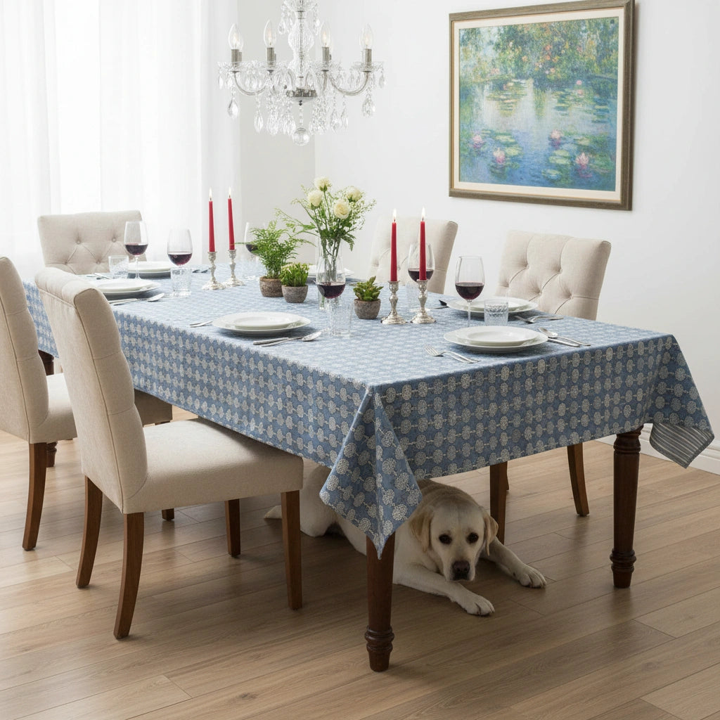 Jaipuri Razai Long Table Linen | Artichoke Pearl Blue 251210