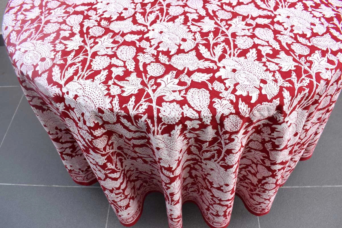 Round Cotton Tablecloth Amarnath Rococco Red